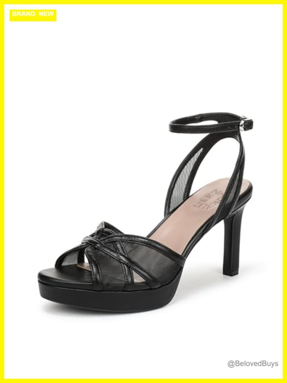 Faux Leather Mesh Platform Sandal Stiletto Heel Ankle Strap